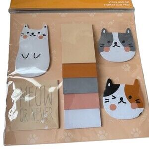 Cat Sticky Note Set 9 Pads Cute Kitty Memo & Page Marker Stationery Multi
